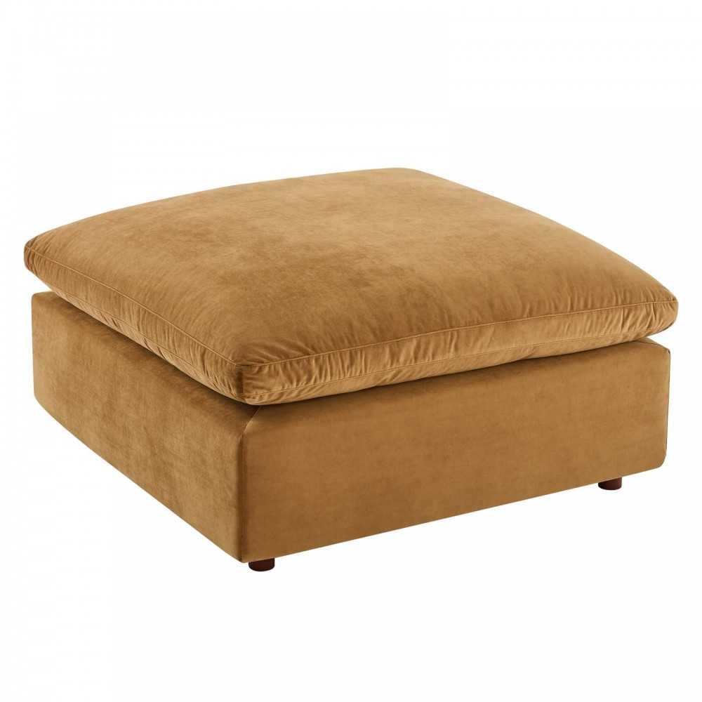 Commix Down Filled Overstuffed Performance Velvet Ottoman, Cognac