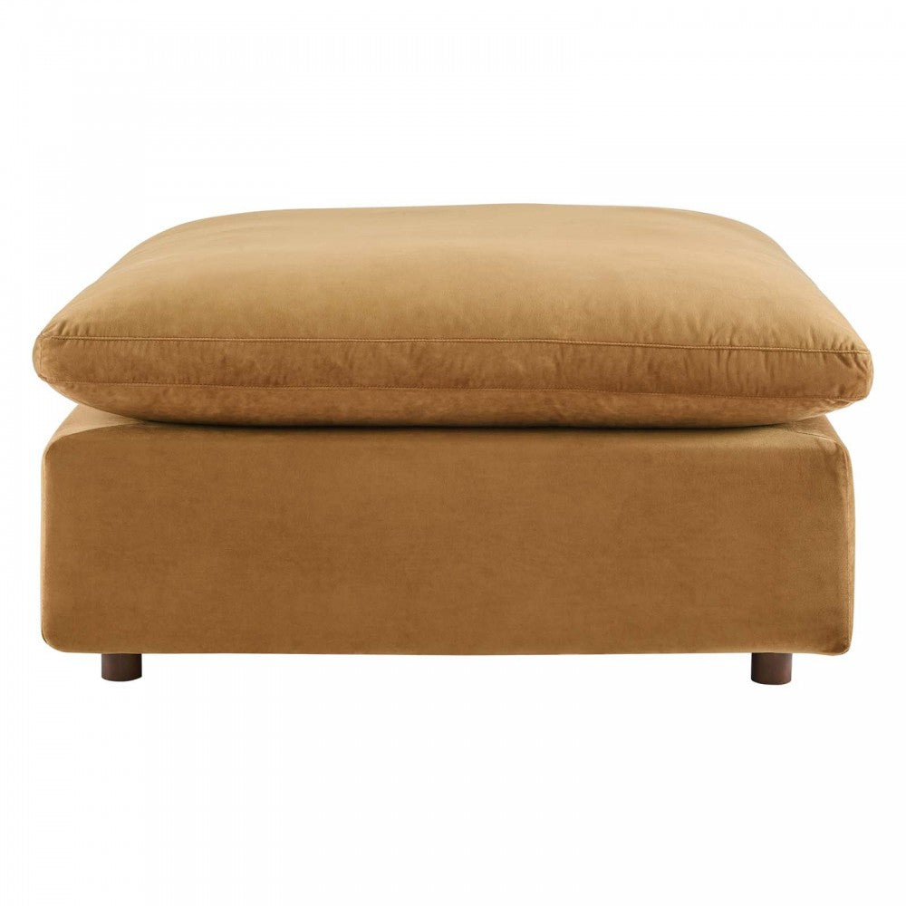Commix Down Filled Overstuffed Performance Velvet Ottoman, Cognac