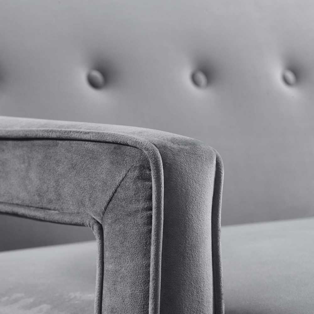 Concur Button Tufted Performance Velvet Sofa, Gray