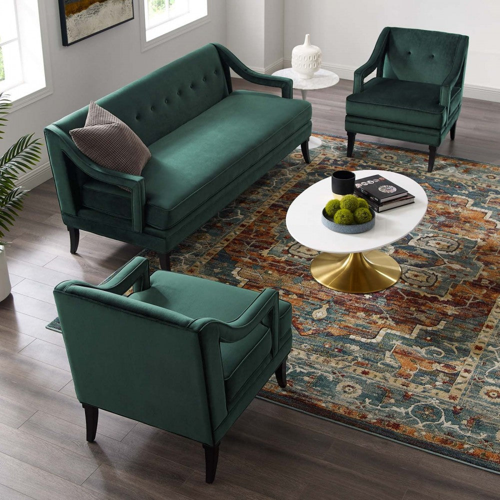 Concur Living Room Set Performance Velvet Set of 3, Green