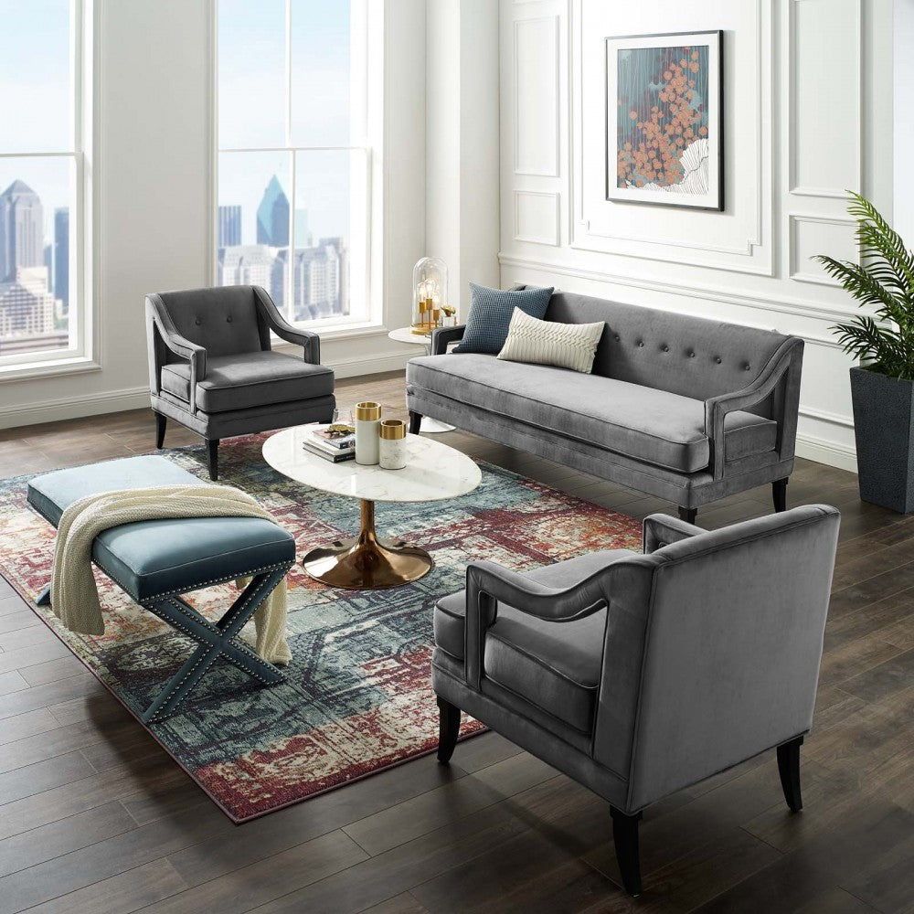 Concur Living Room Set Performance Velvet Set of 3, Gray