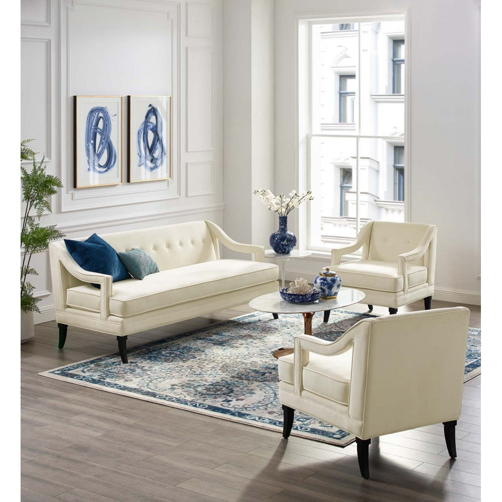 Concur Living Room Set Performance Velvet Set of 3, Ivory