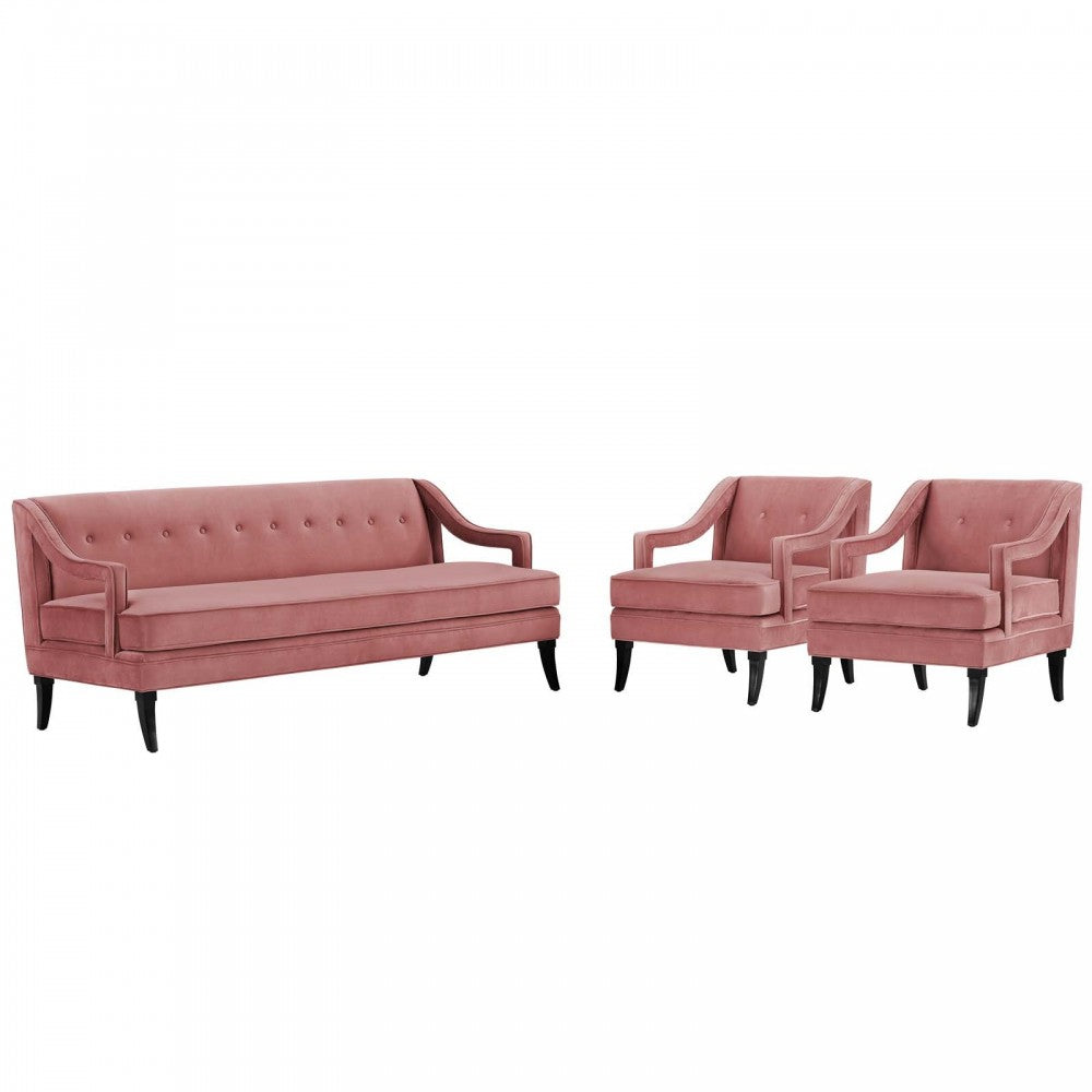 Concur Living Room Set Performance Velvet Set of 3, Dusty Rose