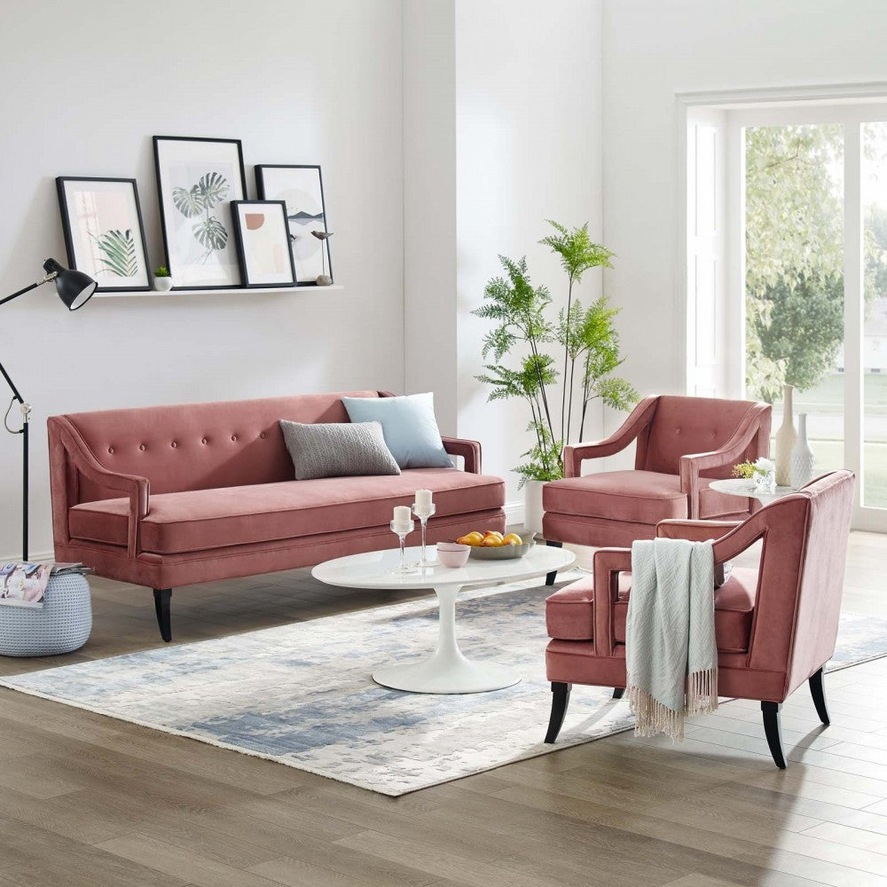 Concur Living Room Set Performance Velvet Set of 3, Dusty Rose