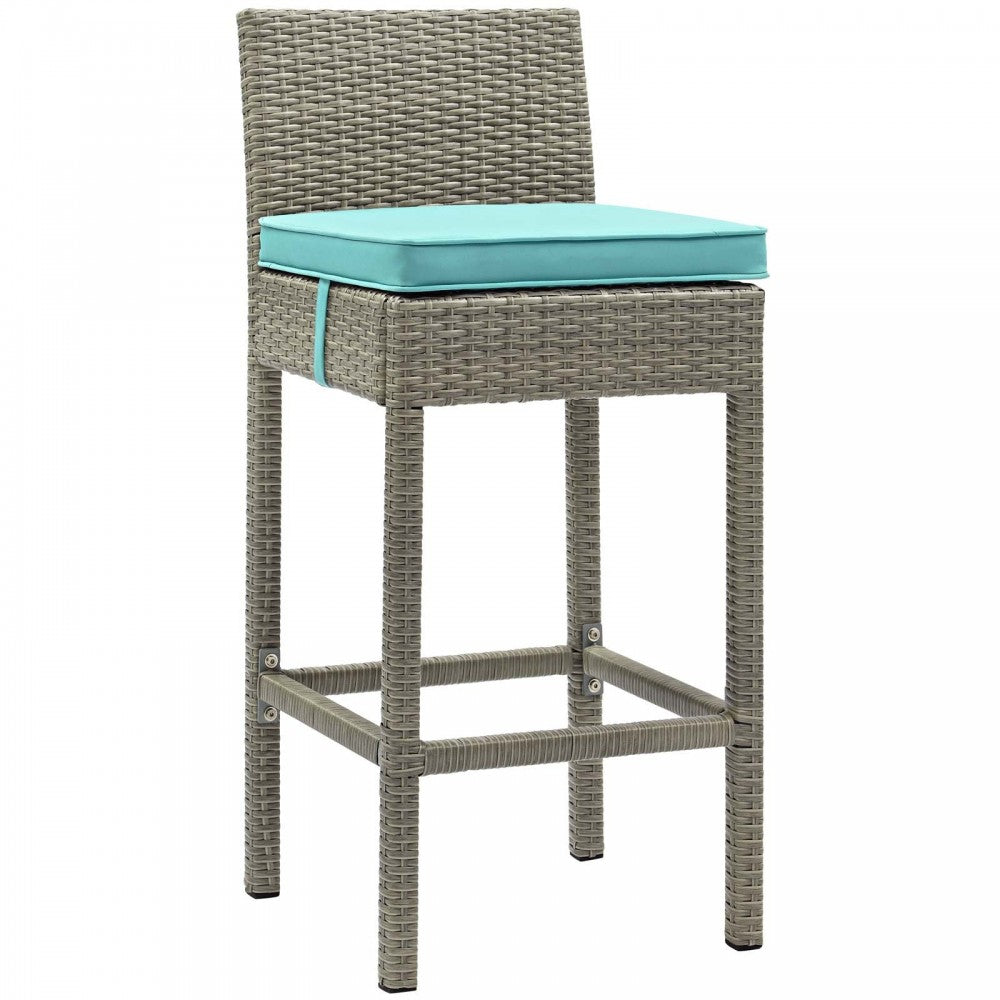 Conduit 5 Piece Outdoor Patio Wicker Rattan Set, Light Gray Turquoise