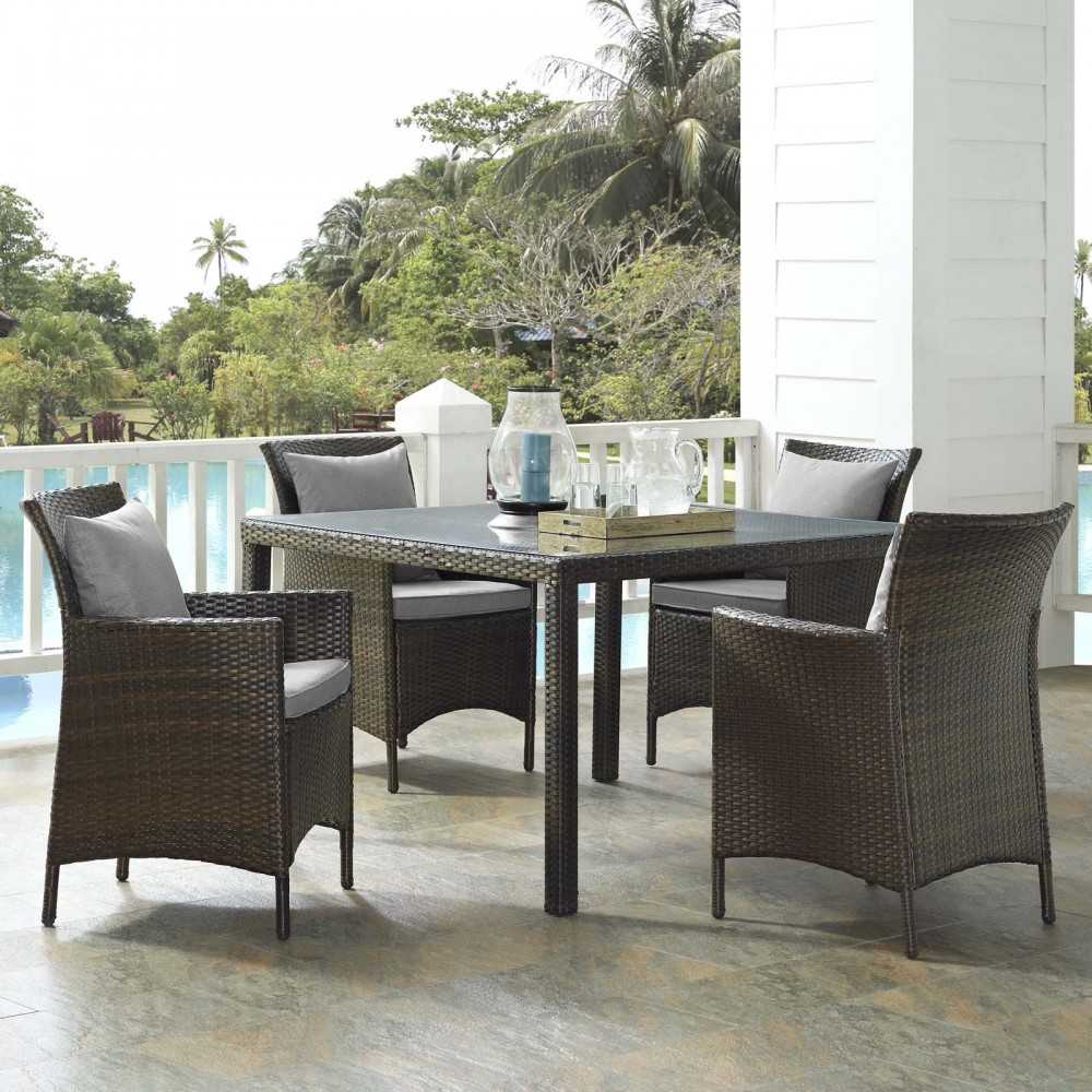 Conduit 5 Piece Outdoor Patio Wicker Rattan Set, Brown Gray, EEI-3893-BRN-GRY-SET