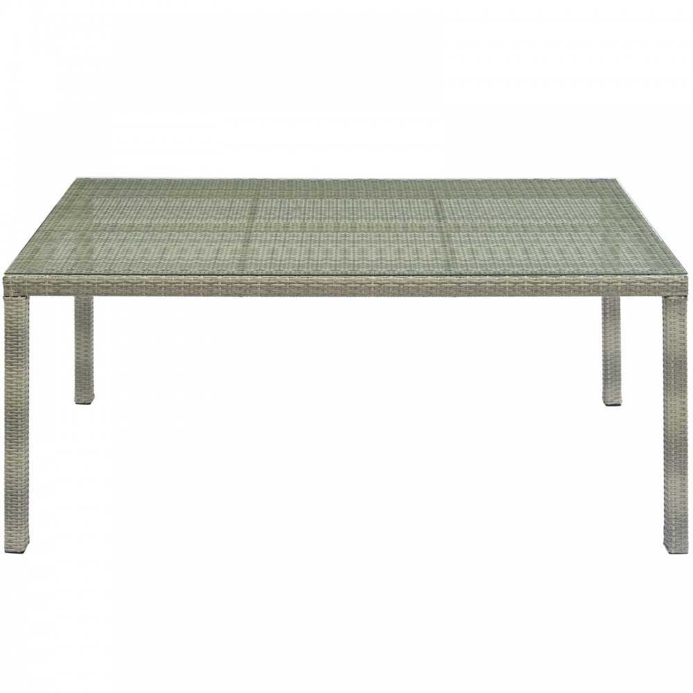 Conduit 70" Outdoor Patio Wicker Rattan Dining Table, Light Gray