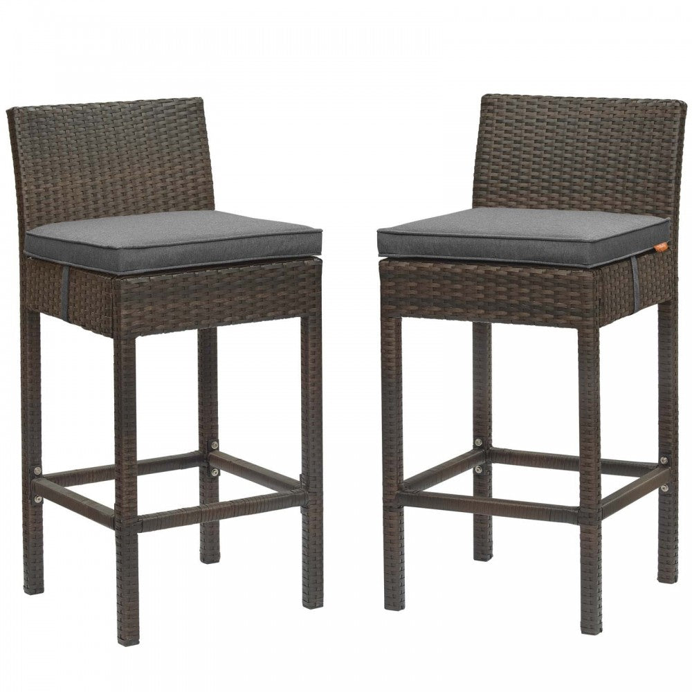 Conduit Bar Stool Outdoor Patio Wicker Rattan Set of 2, Brown Charcoal