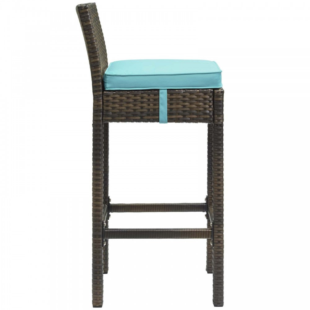 Conduit Bar Stool Outdoor Patio Wicker Rattan Set of 2, Brown Turquoise