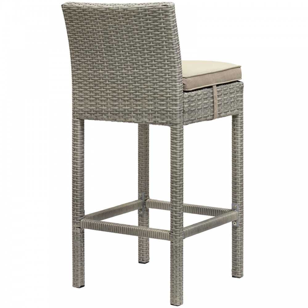 Conduit Bar Stool Outdoor Patio Wicker Rattan Set of 2, Light Gray Beige