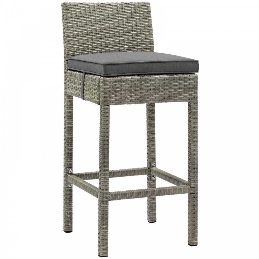 Conduit Bar Stool Outdoor Patio Wicker Rattan Set of 2, Light Gray Charcoal