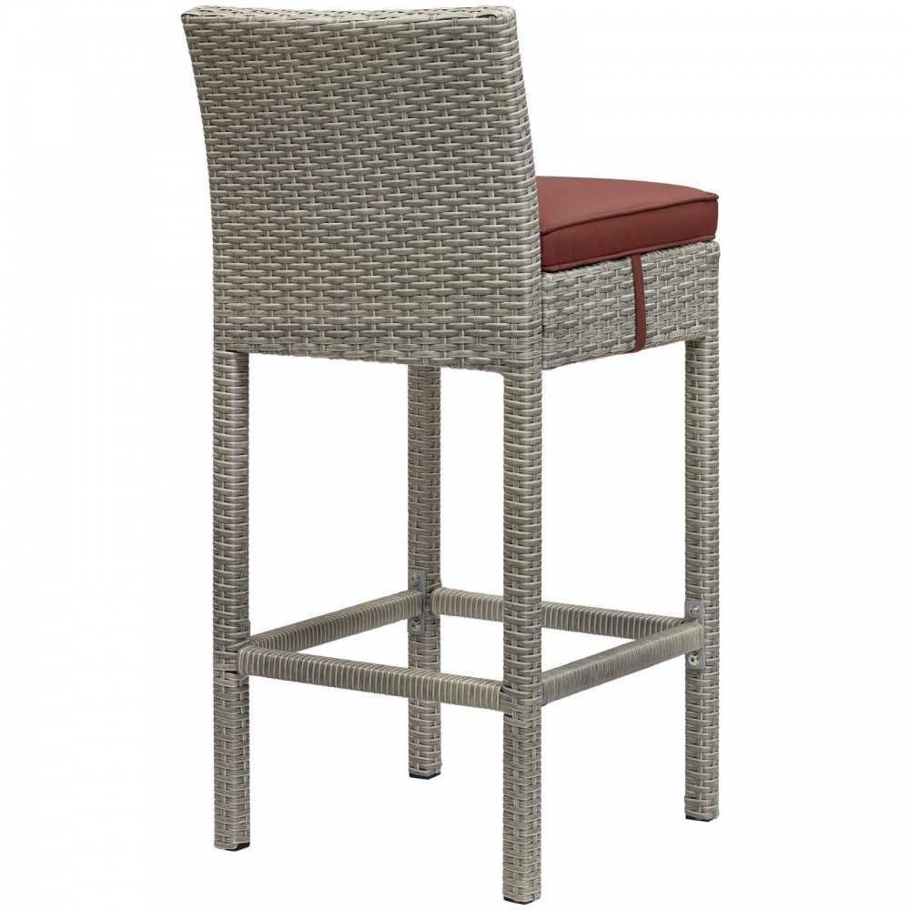 Conduit Bar Stool Outdoor Patio Wicker Rattan Set of 2, Light Gray Currant