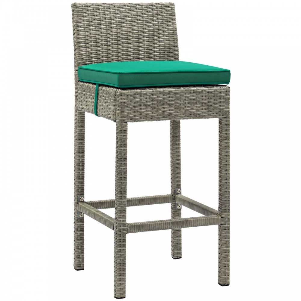 Conduit Bar Stool Outdoor Patio Wicker Rattan Set of 2, Light Gray Green