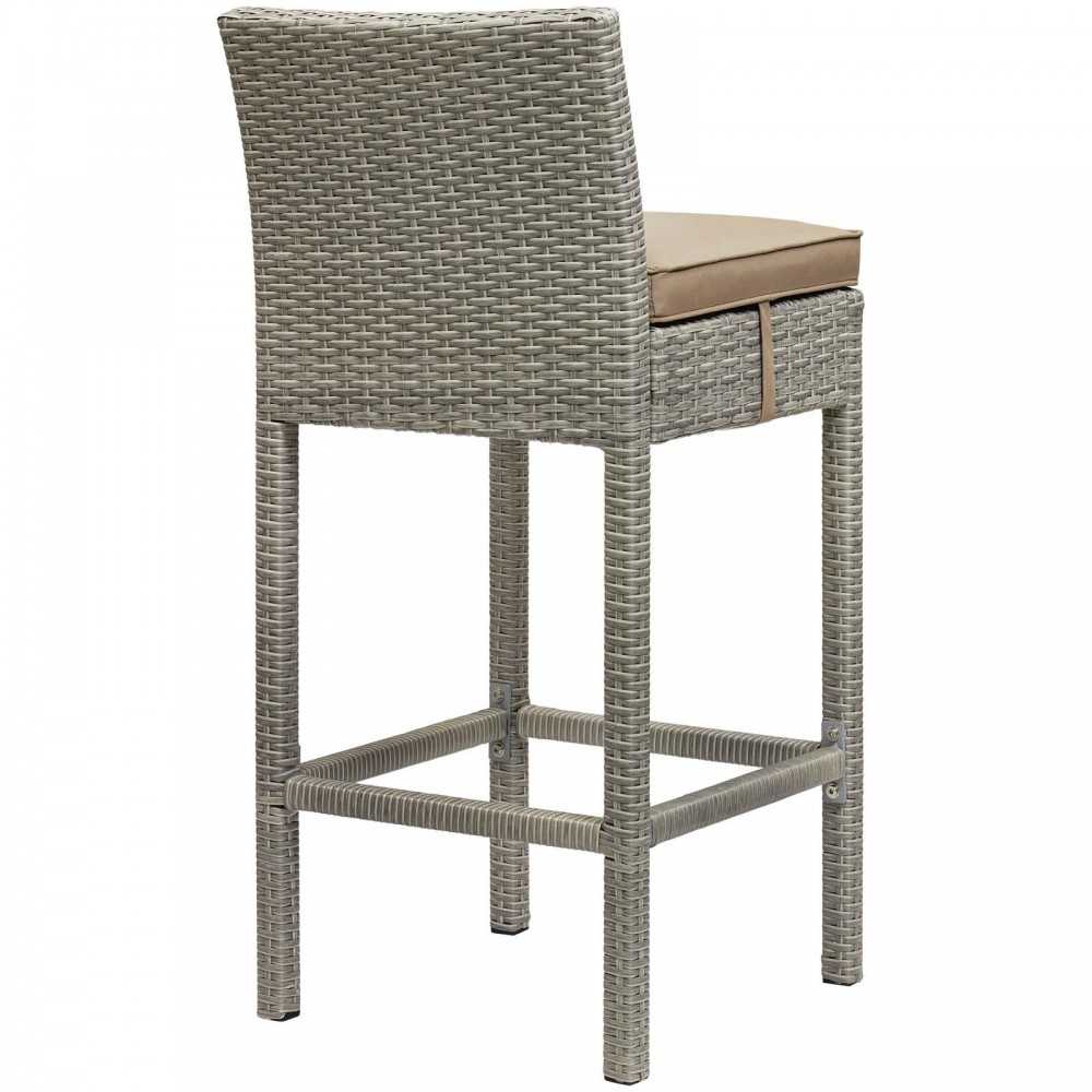 Conduit Bar Stool Outdoor Patio Wicker Rattan Set of 2, Light Gray Mocha