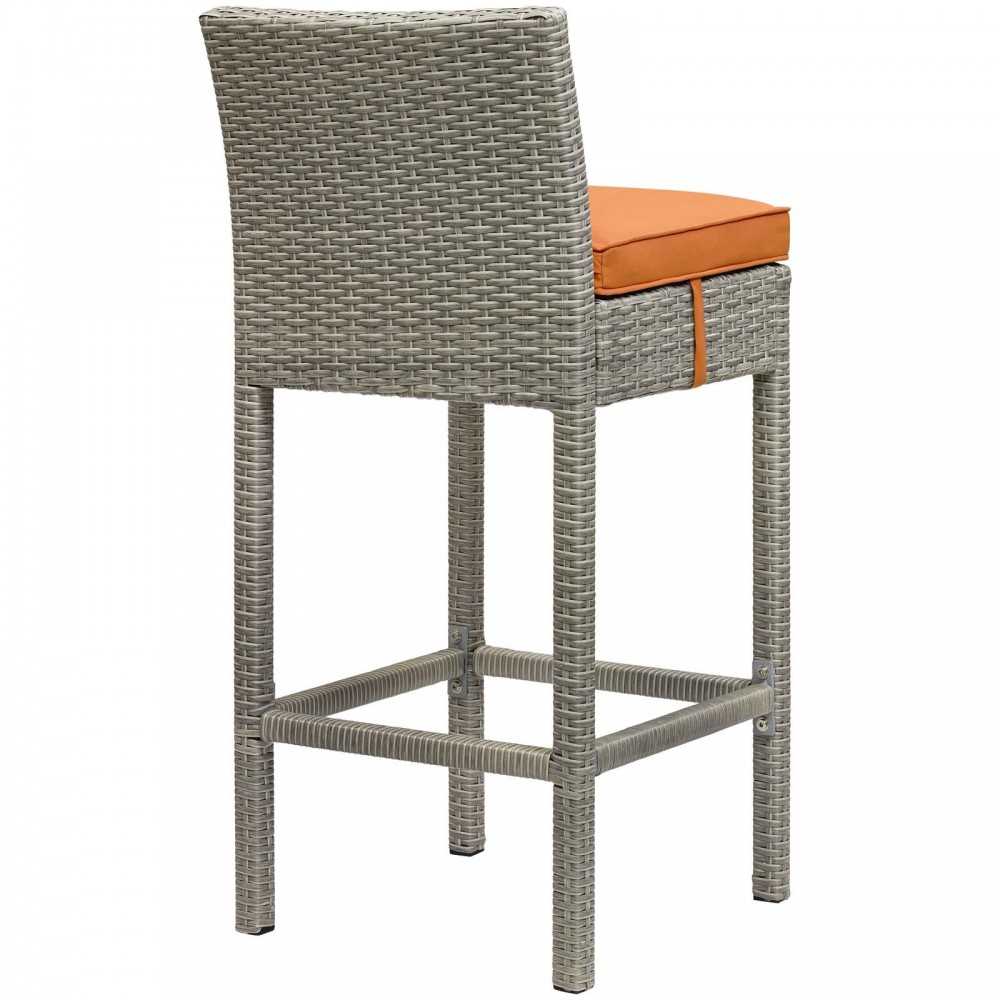 Conduit Bar Stool Outdoor Patio Wicker Rattan Set of 2, Light Gray Orange