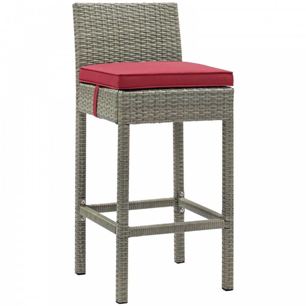 Conduit Bar Stool Outdoor Patio Wicker Rattan Set of 2, Light Gray Red