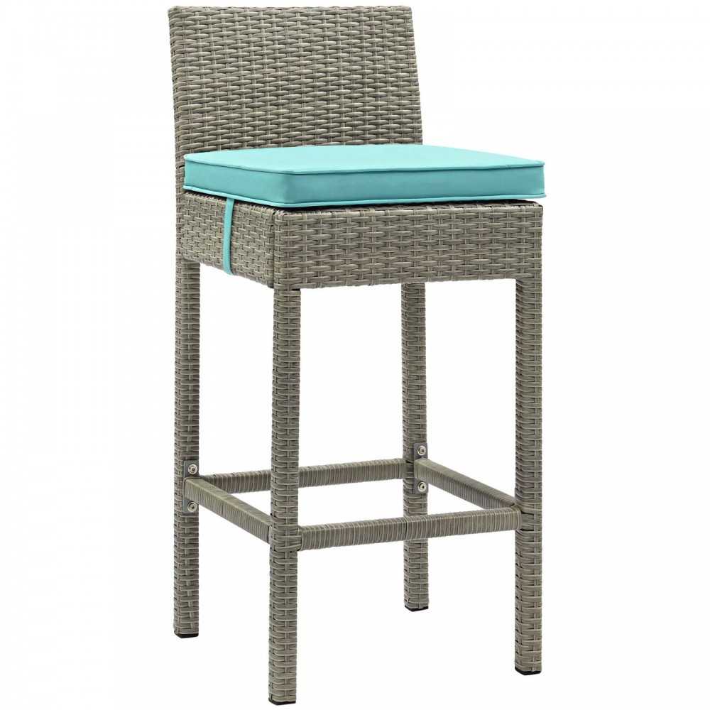 Conduit Bar Stool Outdoor Patio Wicker Rattan Set of 2, Light Gray Turquoise