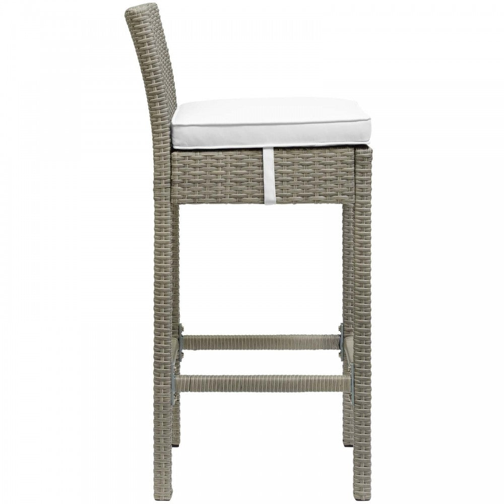 Conduit Bar Stool Outdoor Patio Wicker Rattan Set of 2, Light Gray White