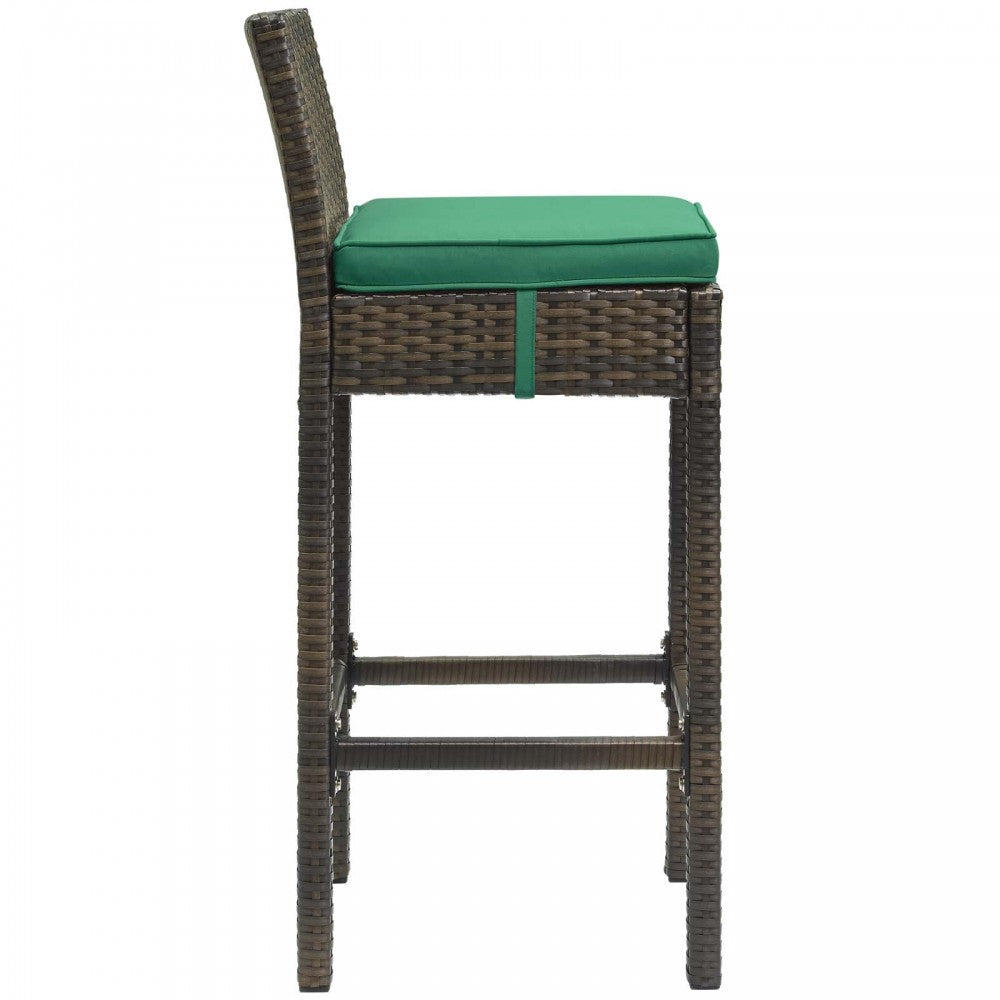 Conduit Bar Stool Outdoor Patio Wicker Rattan Set of 2, Brown Green