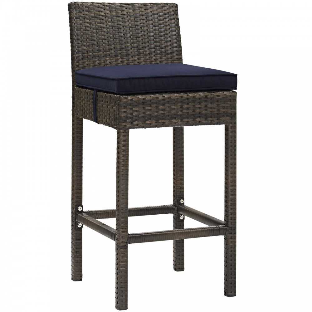 Conduit Bar Stool Outdoor Patio Wicker Rattan Set of 2, Brown Navy