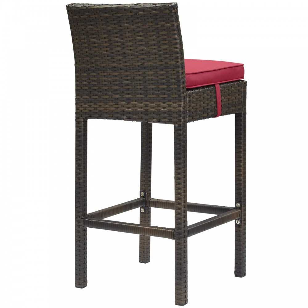 Conduit Bar Stool Outdoor Patio Wicker Rattan Set of 2, Brown Red