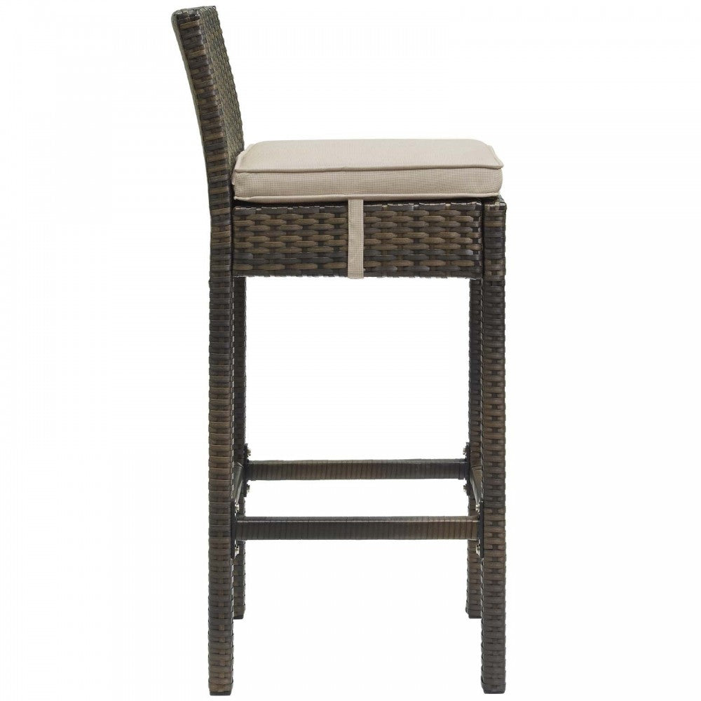 Conduit Bar Stool Outdoor Patio Wicker Rattan Set of 2, Brown Beige