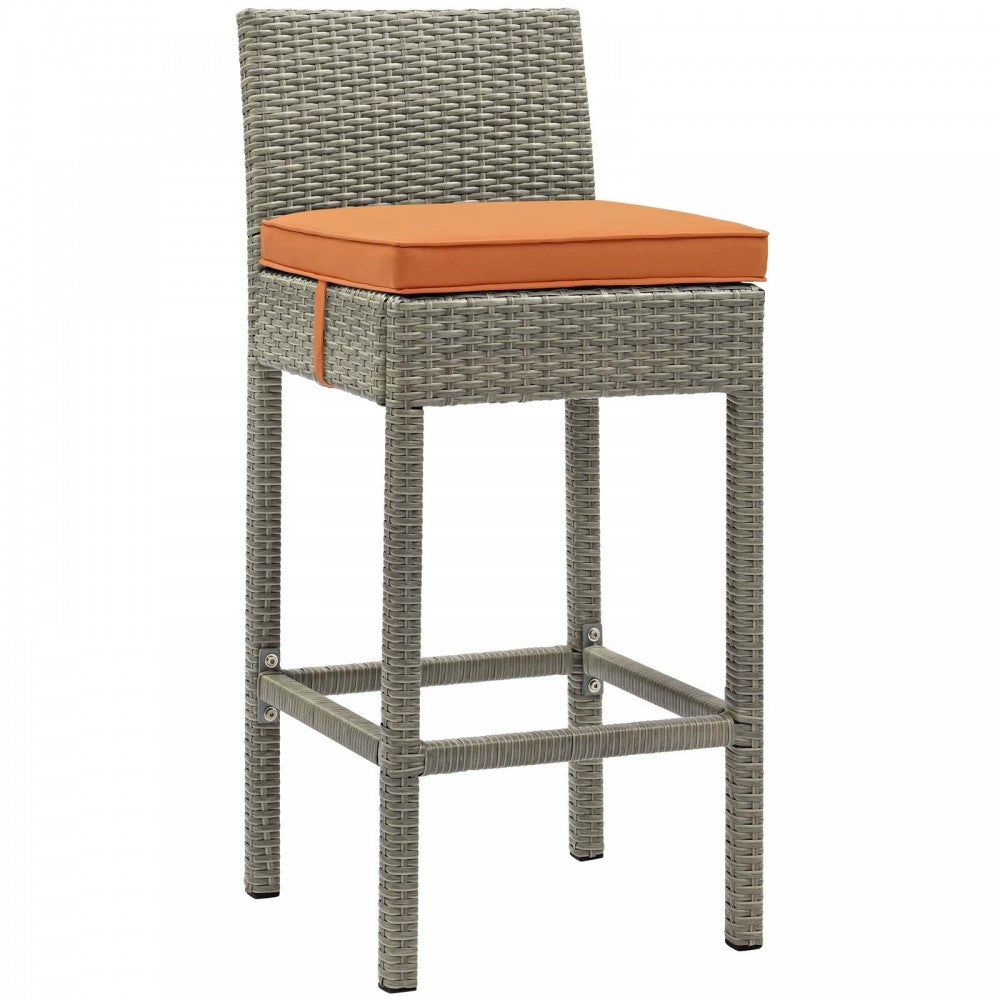 Conduit Bar Stool Outdoor Patio Wicker Rattan Set of 4, Light Gray Orange