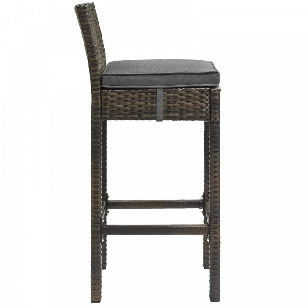 Conduit Bar Stool Outdoor Patio Wicker Rattan Set of 4, Brown Charcoal