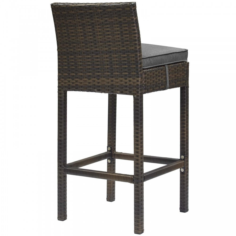 Conduit Bar Stool Outdoor Patio Wicker Rattan Set of 4, Brown Charcoal