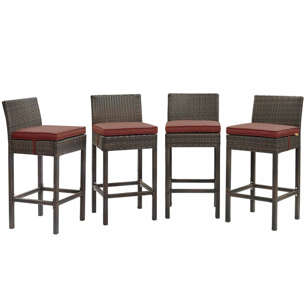 Conduit Bar Stool Outdoor Patio Wicker Rattan Set of 4, Brown Currant