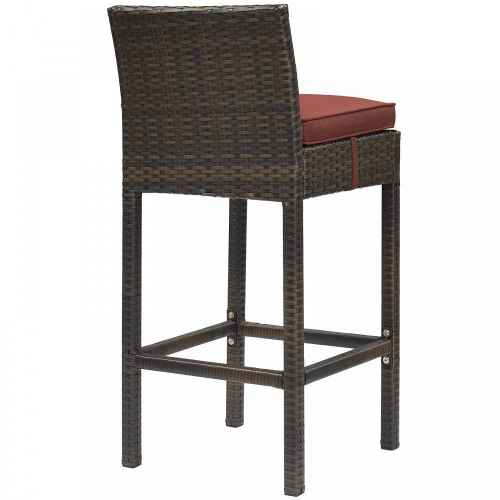 Conduit Bar Stool Outdoor Patio Wicker Rattan Set of 4, Brown Currant