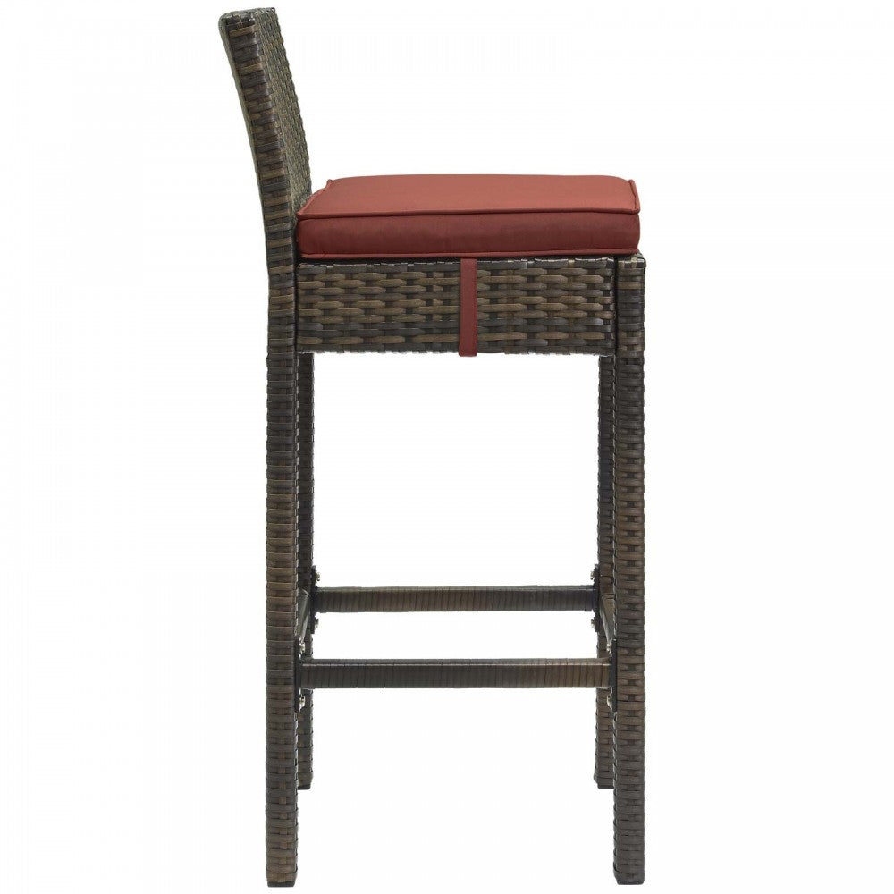 Conduit Bar Stool Outdoor Patio Wicker Rattan Set of 4, Brown Currant