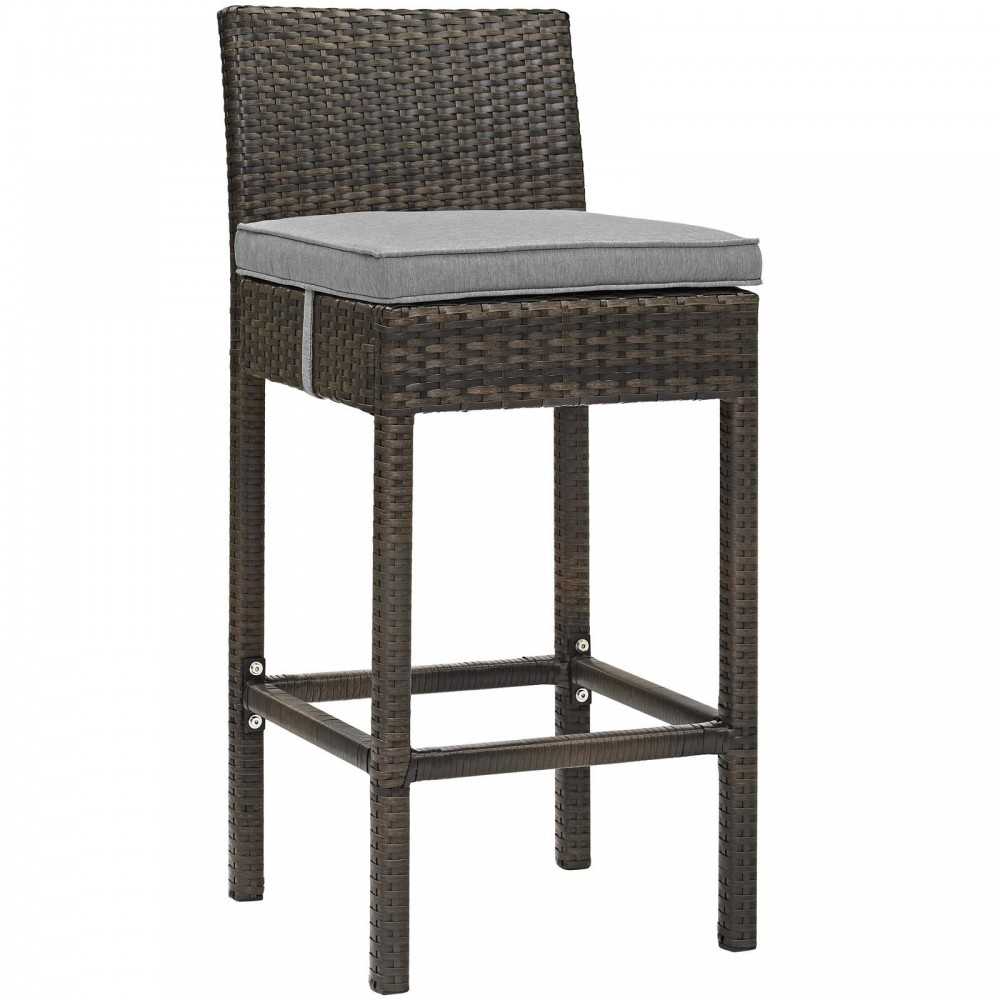 Conduit Bar Stool Outdoor Patio Wicker Rattan Set of 4, Brown Gray
