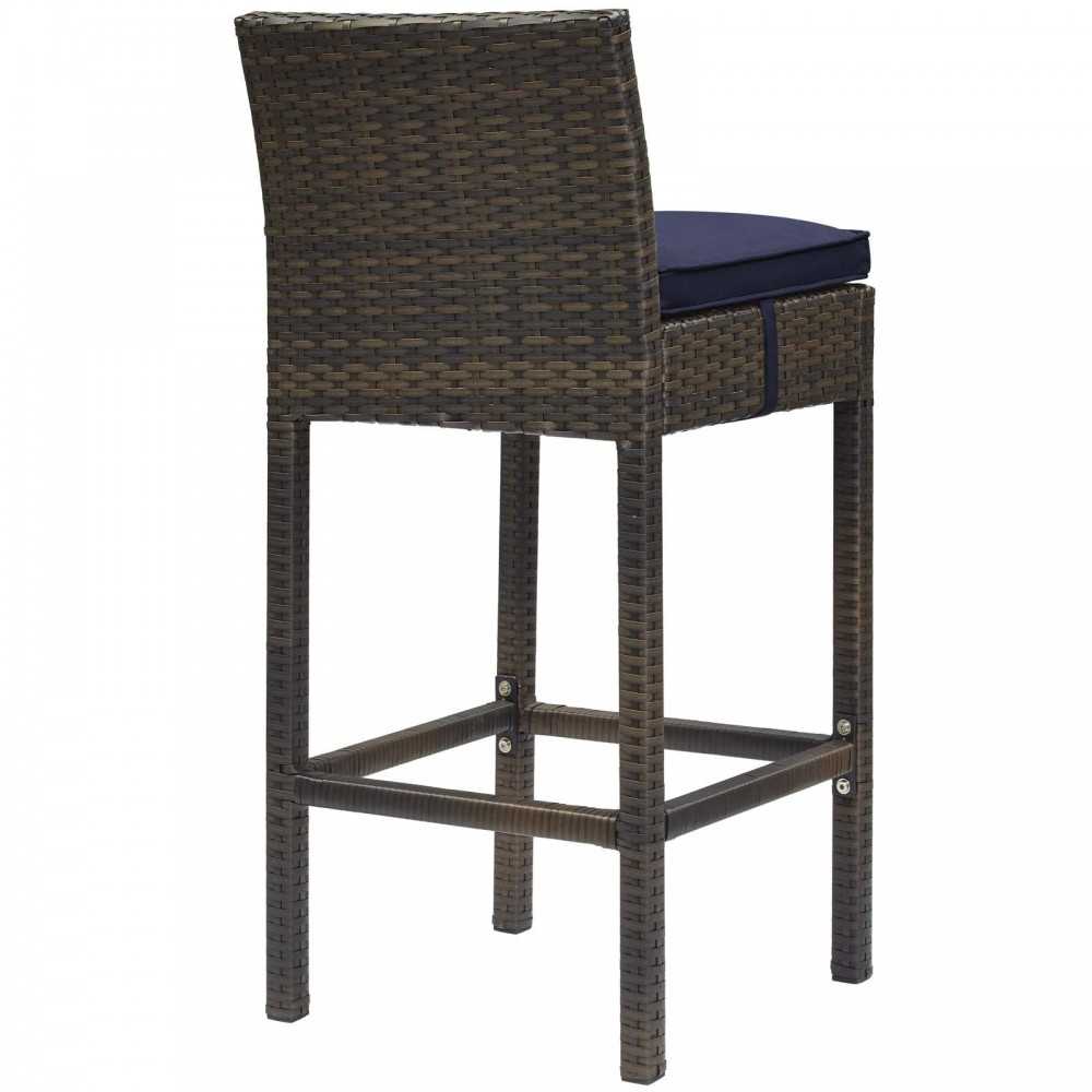 Conduit Bar Stool Outdoor Patio Wicker Rattan Set of 4, Brown Navy