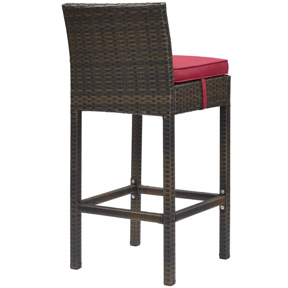 Conduit Bar Stool Outdoor Patio Wicker Rattan Set of 4, Brown Red