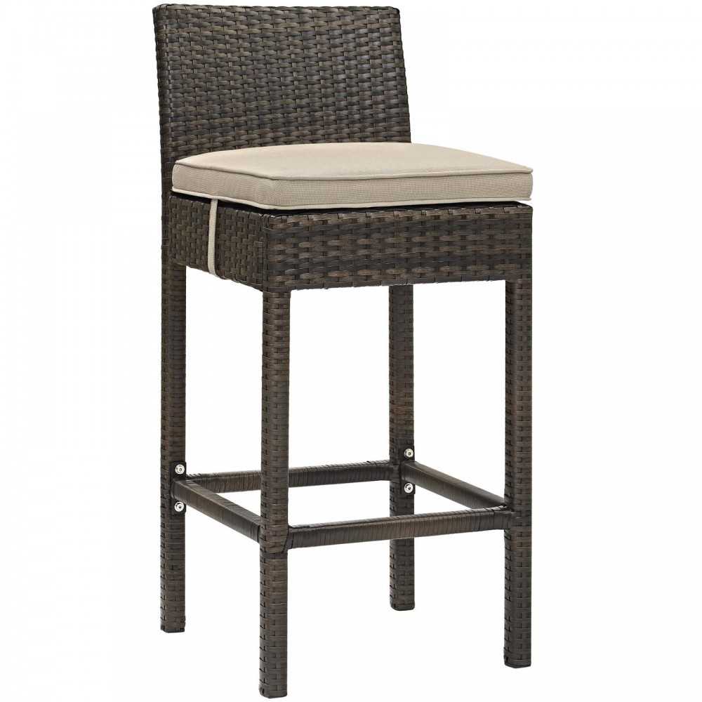 Conduit Bar Stool Outdoor Patio Wicker Rattan Set of 4, Brown Beige