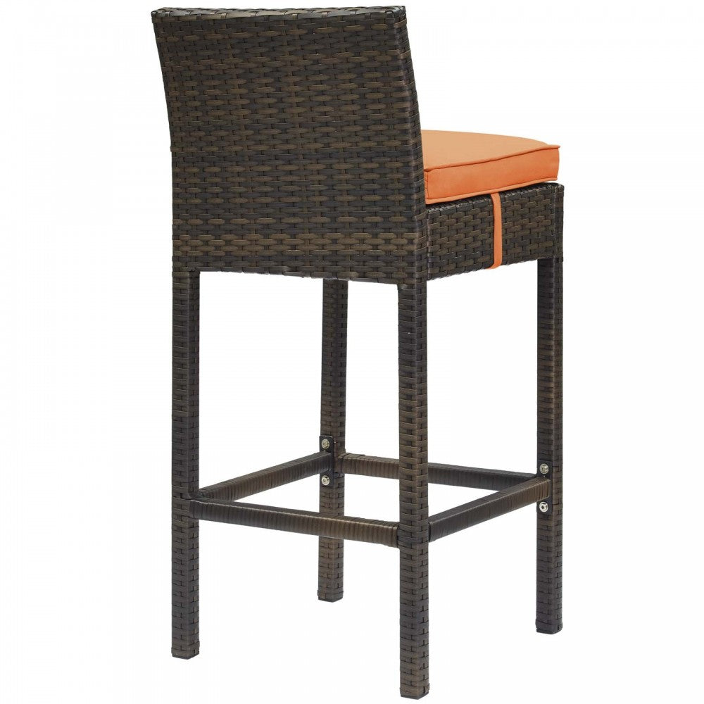 Conduit Outdoor Patio Wicker Rattan Bar Stool, Brown Orange