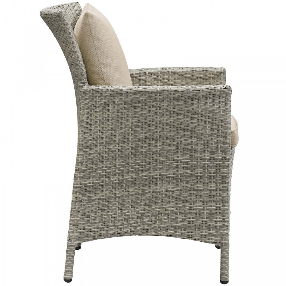 Conduit Outdoor Patio Wicker Rattan Dining Armchair, Light Gray Beige