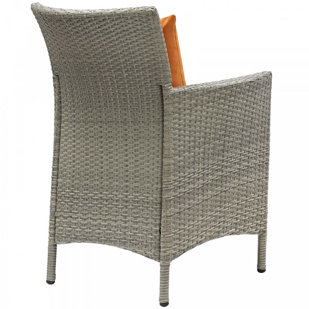 Conduit Outdoor Patio Wicker Rattan Dining Armchair, Light Gray Orange