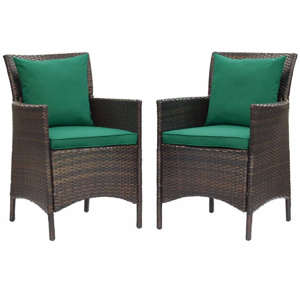 Conduit Outdoor Patio Wicker Rattan Dining Armchair Set of 2, Brown Green