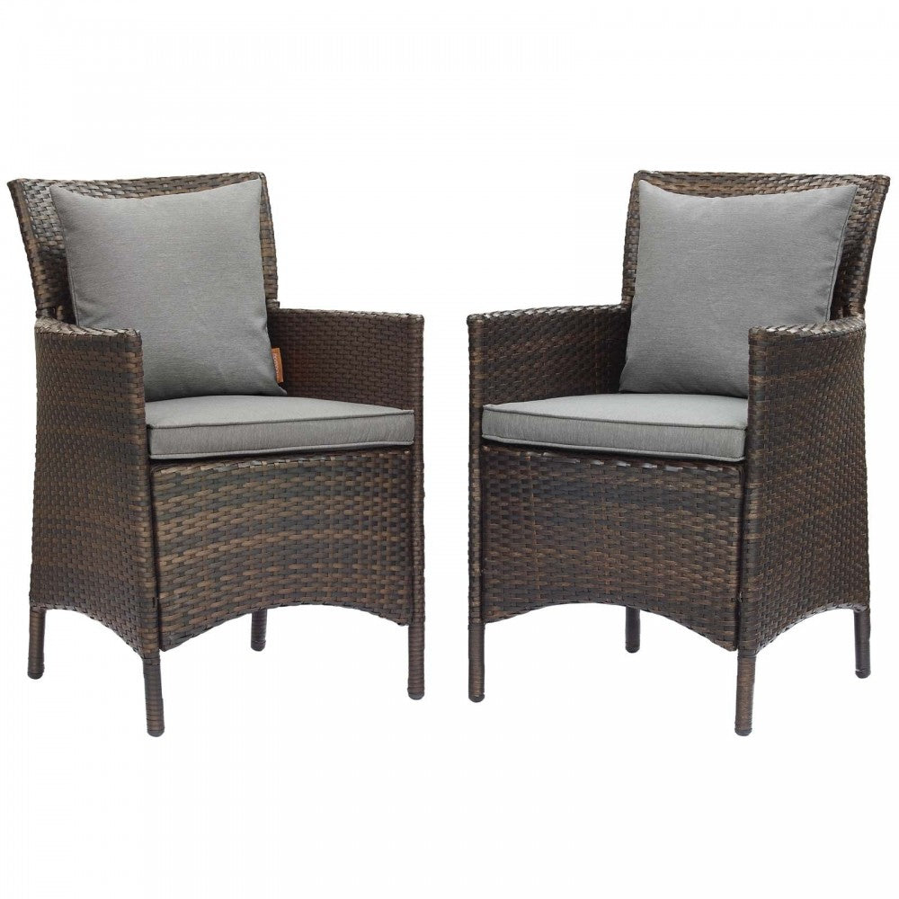 Conduit Outdoor Patio Wicker Rattan Dining Armchair Set of 2, Brown Gray