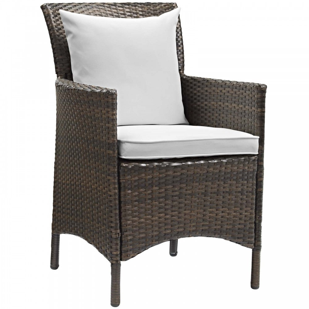 Conduit Outdoor Patio Wicker Rattan Dining Armchair Set of 2, Brown White