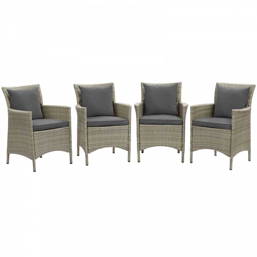 Conduit Outdoor Patio Wicker Rattan Dining Armchair Set of 4, Light Gray Charcoal