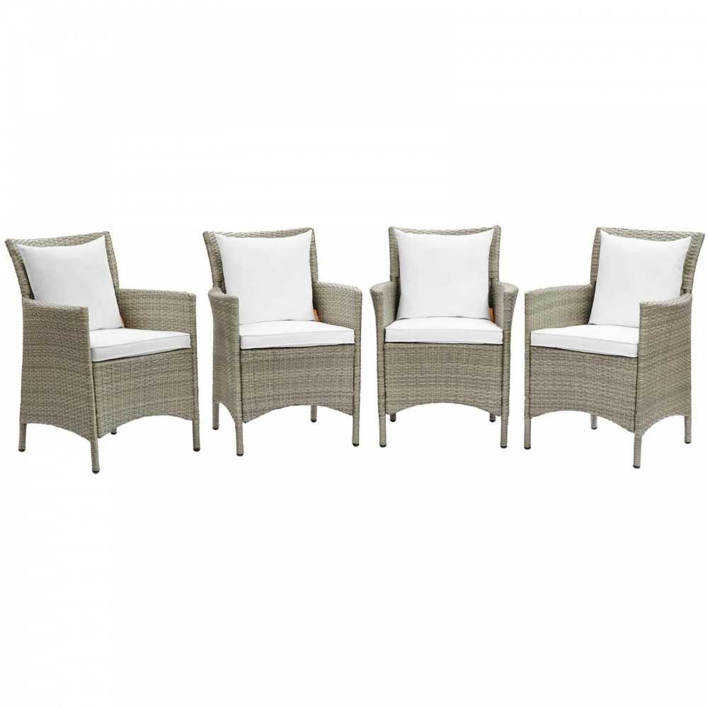Conduit Outdoor Patio Wicker Rattan Dining Armchair Set of 4, Light Gray White