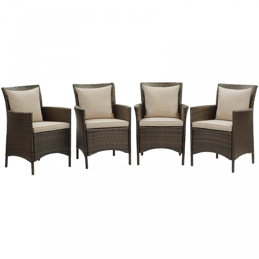 Conduit Outdoor Patio Wicker Rattan Dining Armchair Set of 4, Brown Beige