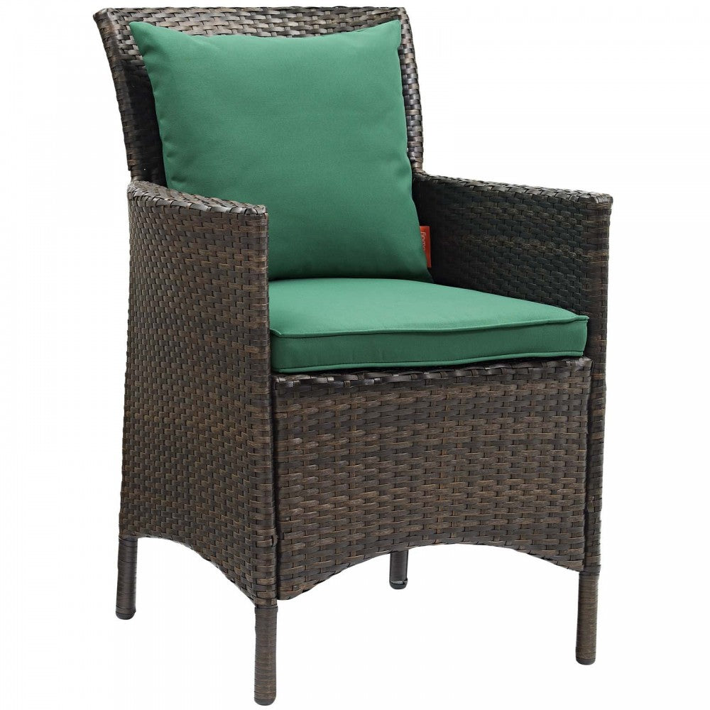 Conduit Outdoor Patio Wicker Rattan Dining Armchair Set of 4, Brown Green