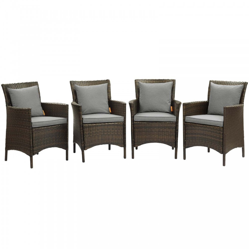 Conduit Outdoor Patio Wicker Rattan Dining Armchair Set of 4, Brown Gray