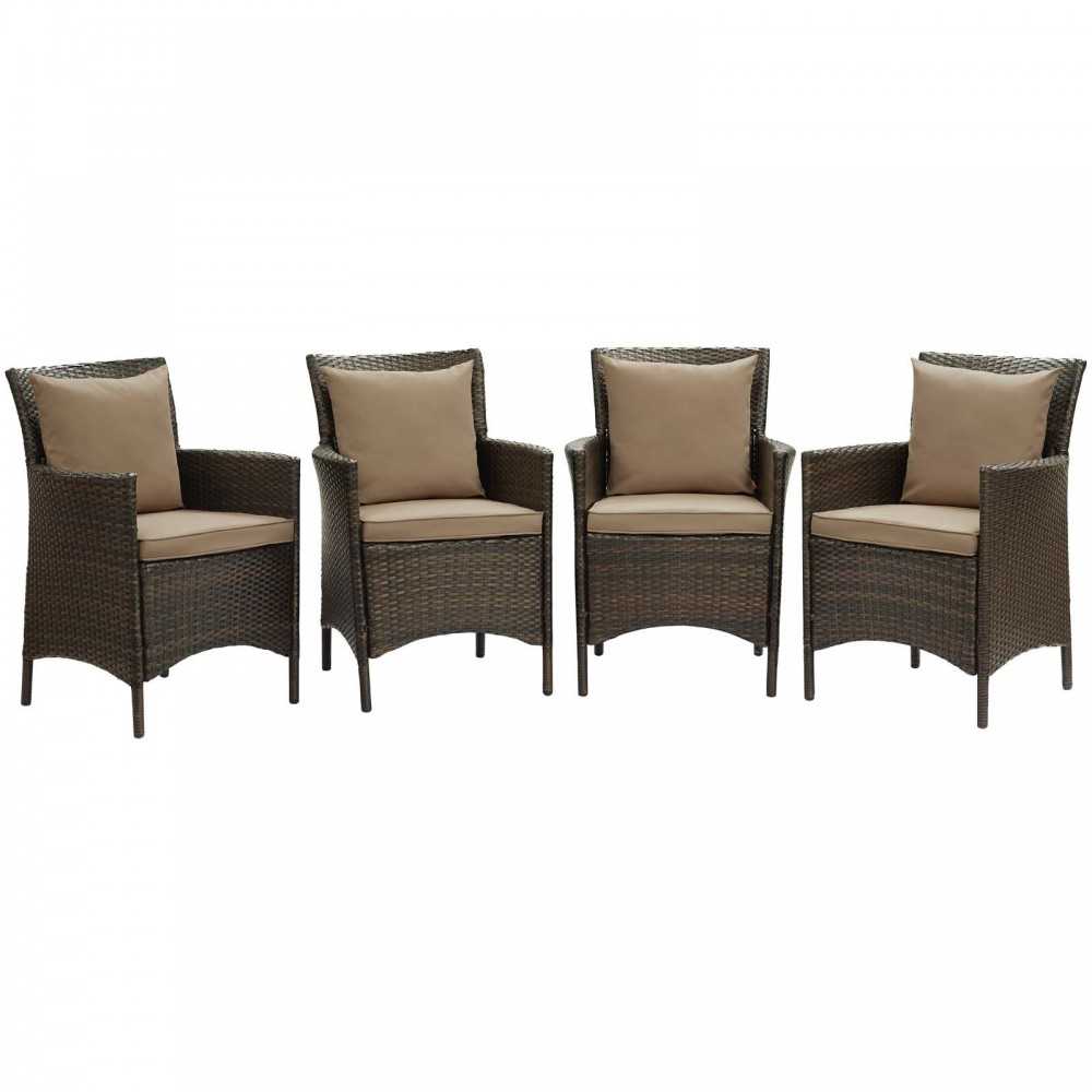 Conduit Outdoor Patio Wicker Rattan Dining Armchair Set of 4, Brown Mocha