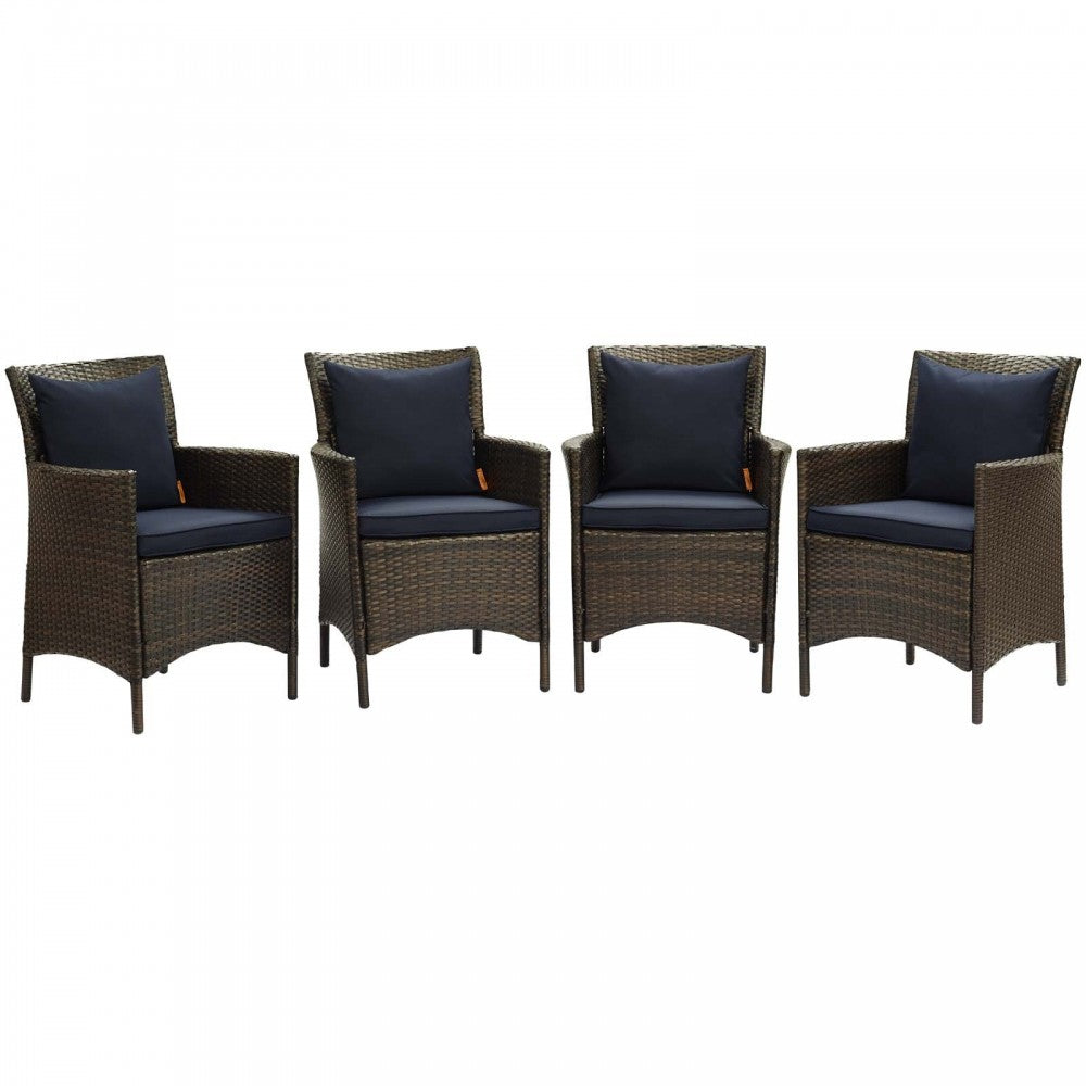 Conduit Outdoor Patio Wicker Rattan Dining Armchair Set of 4, Brown Navy