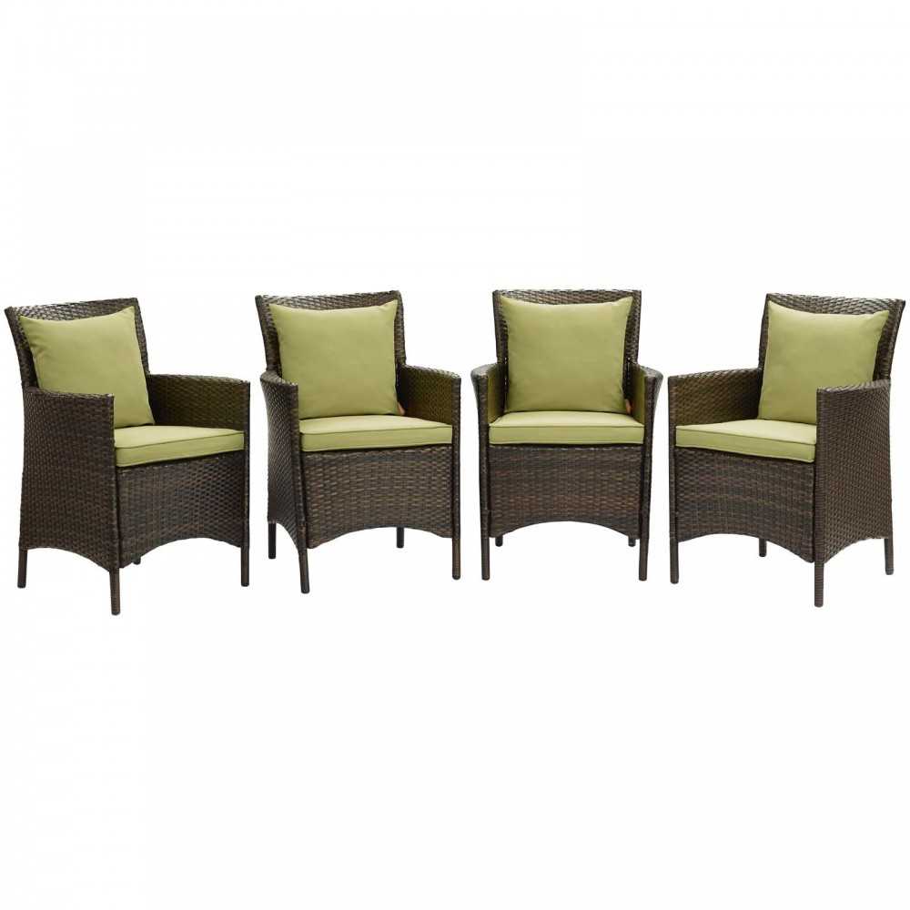 Conduit Outdoor Patio Wicker Rattan Dining Armchair Set of 4, Brown Peridot